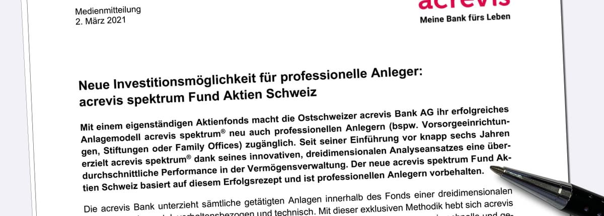 Newsbild_MM_acrevis spektrum Fund Aktien Schweiz